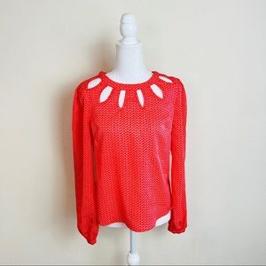 Anthropologie Cut Out Coral Honeycomb Chiffon along Sleeve Blouse
